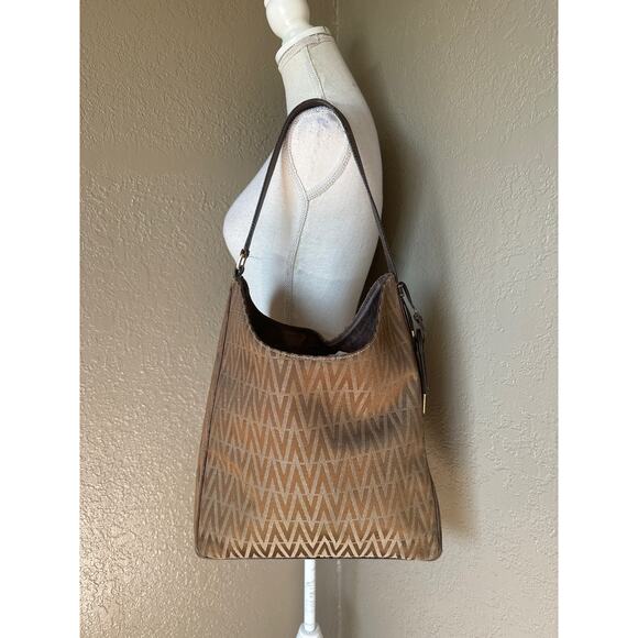 Vintage Mario Valentino Logo Printed brown Shoulder Bag gold hardware - Picture 13 of 16